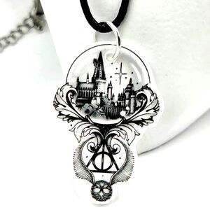 Harry Potter Fan Snow Globe Deathly Hallows Snitch Hogwarts Necklace